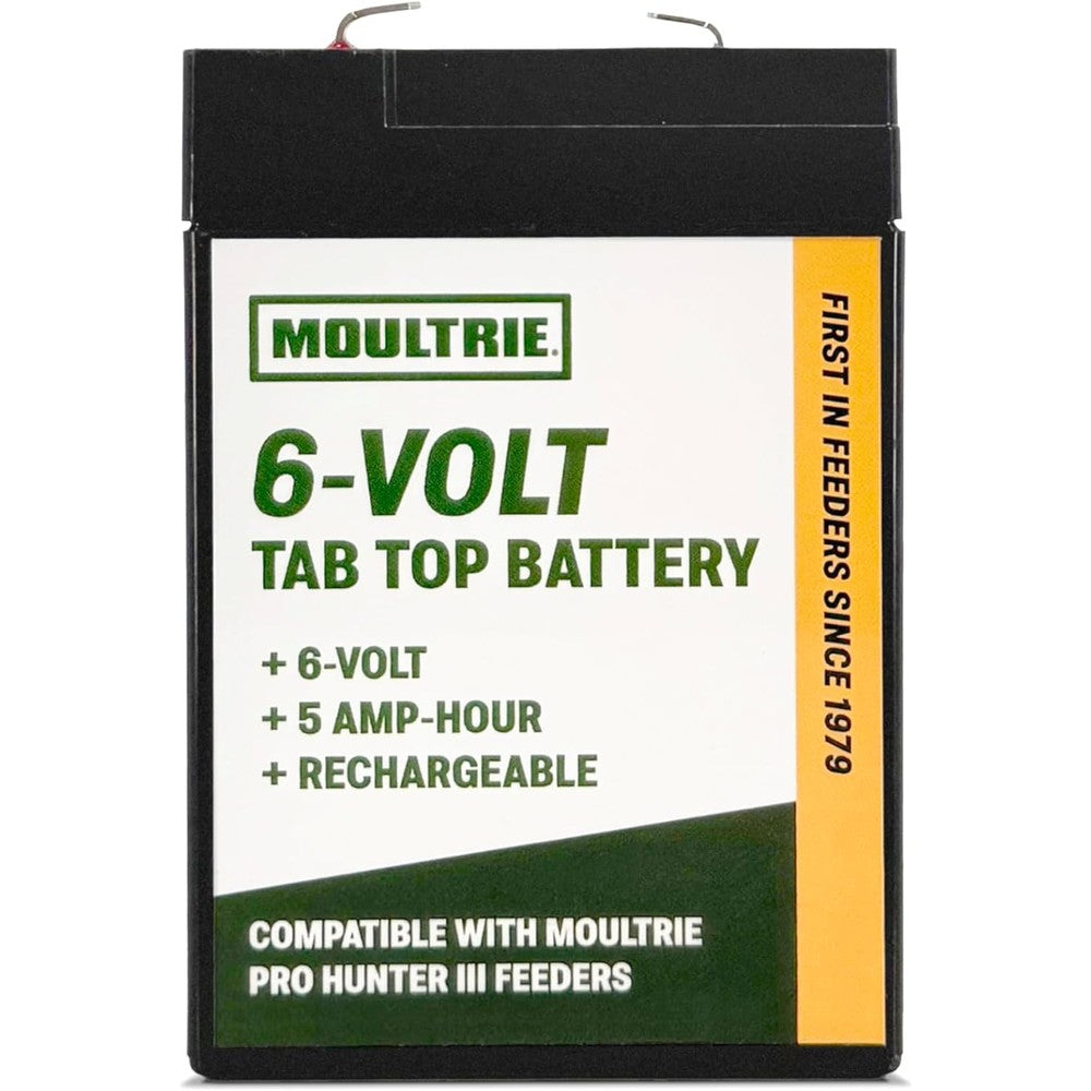 Moultrie 6 Volt Tab Top Battery - Designed for Moultrie Pro Hunter 3 Series Feeders - 5 Amp Hour - Rechargeable