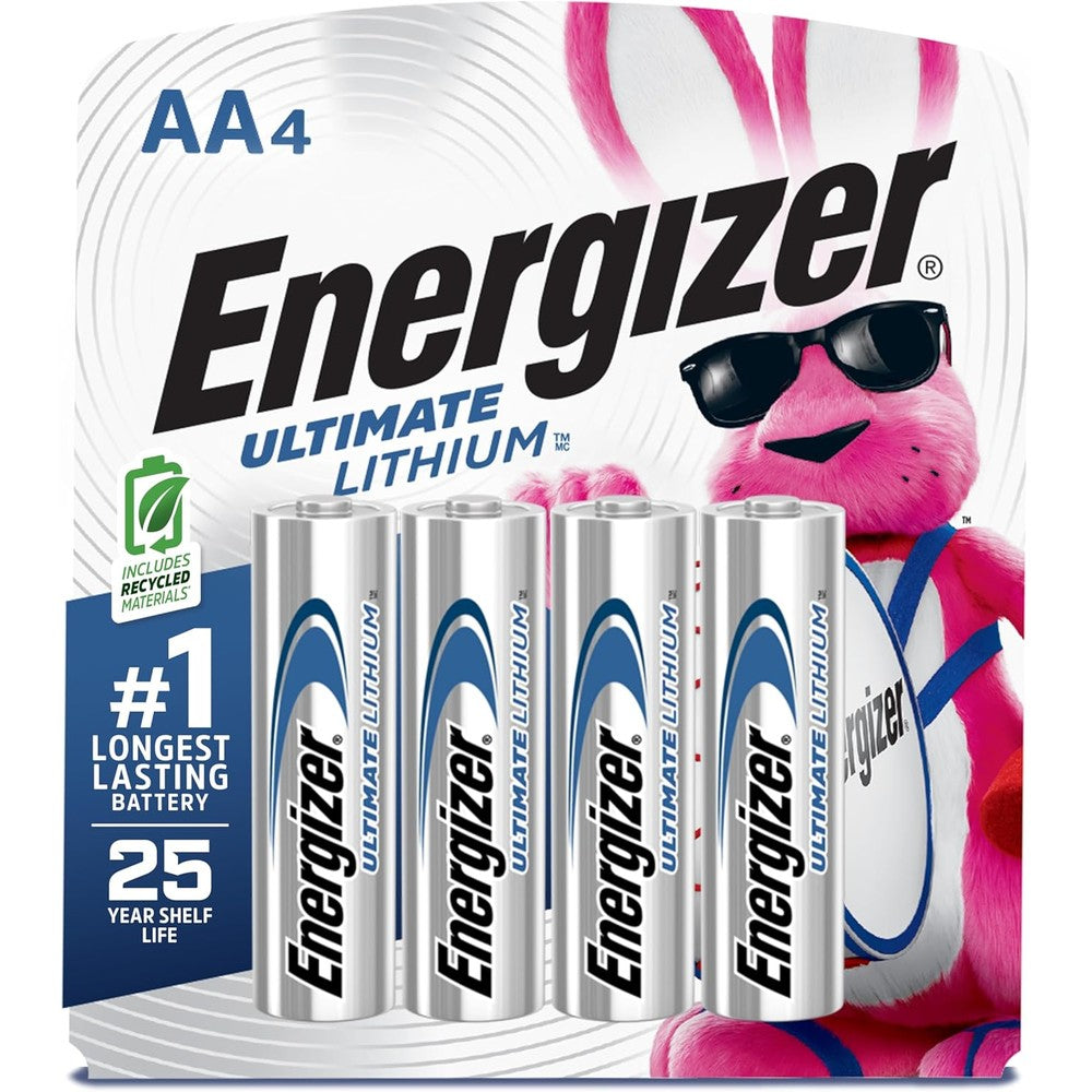 Energizer Ultimate Lithium AA Batteries, World's Longest Lasting Battery for High-Tech Devices (4 Each), Black (EVEL91BP4)