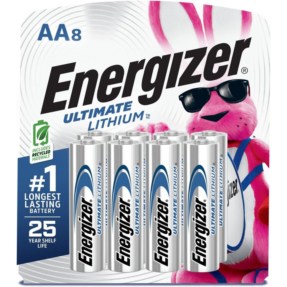 Energizer Ultimate Lithium AA Batteries 8 pack front view showcasing original packaging for high tech devices