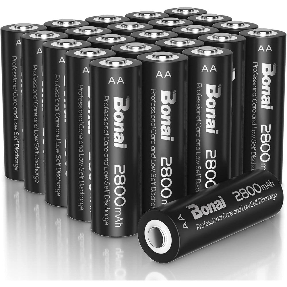 BONAI Rechargeable AA Batteries High-Capacity 2800mAh, Recharge up to 1200x Times, NiMH Battery Low Self Discharge Pre-Charge Double AA Battery 24 Count