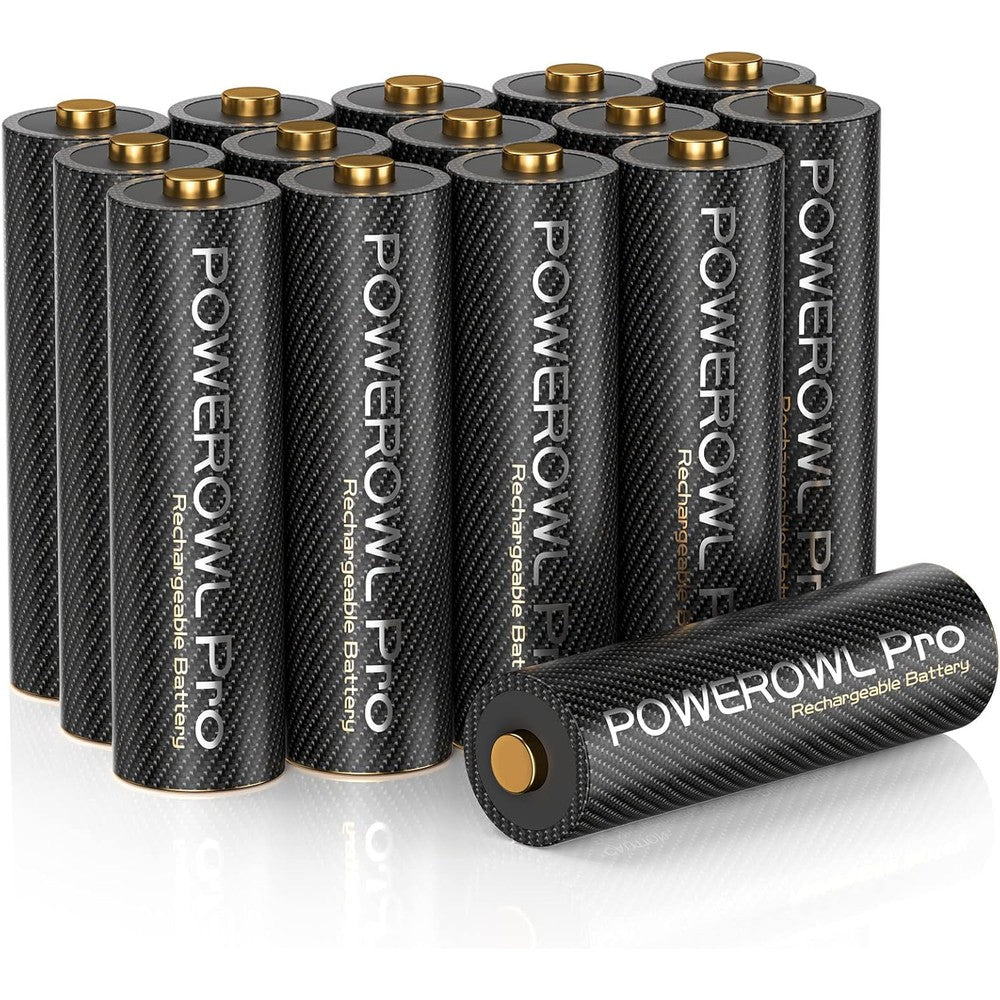POWEROWL Goldtop PRO AA Rechargeable Batteries sixteen pack front view premium power cells