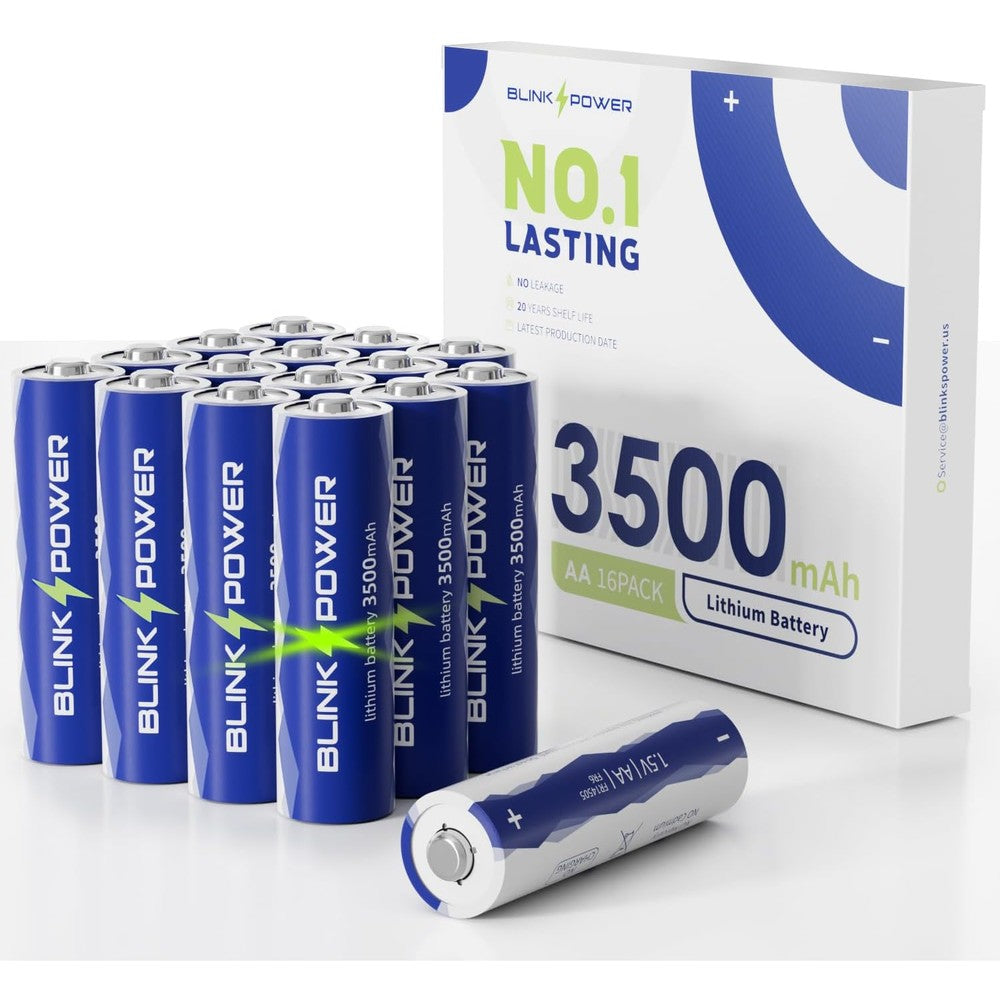 Blinkspower Lithium Batteries AA Sixteen Pack front view showing brand logo and 3500mAh capacity marking.