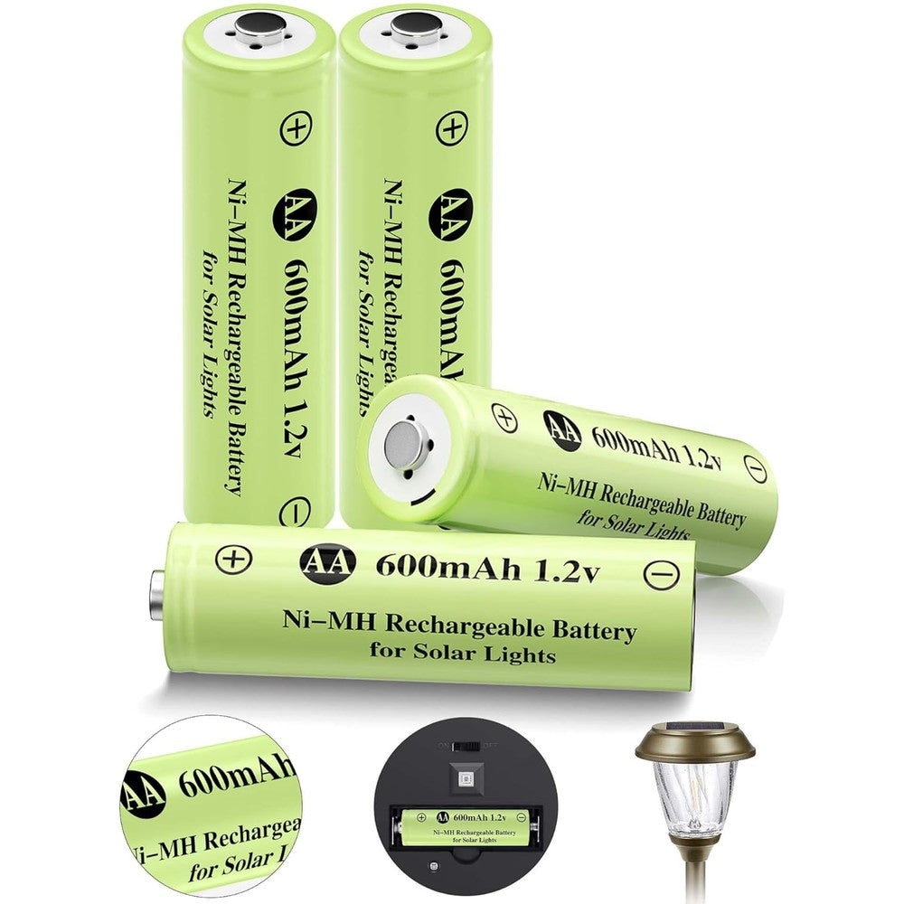 Ni-MH Rechargeable AA Batteries, AA 600mAh 1.2V Solar Batteries for Garden Landscaping Outdoor Solar Lights, String Lights, Pathway Lights (4 Pack)