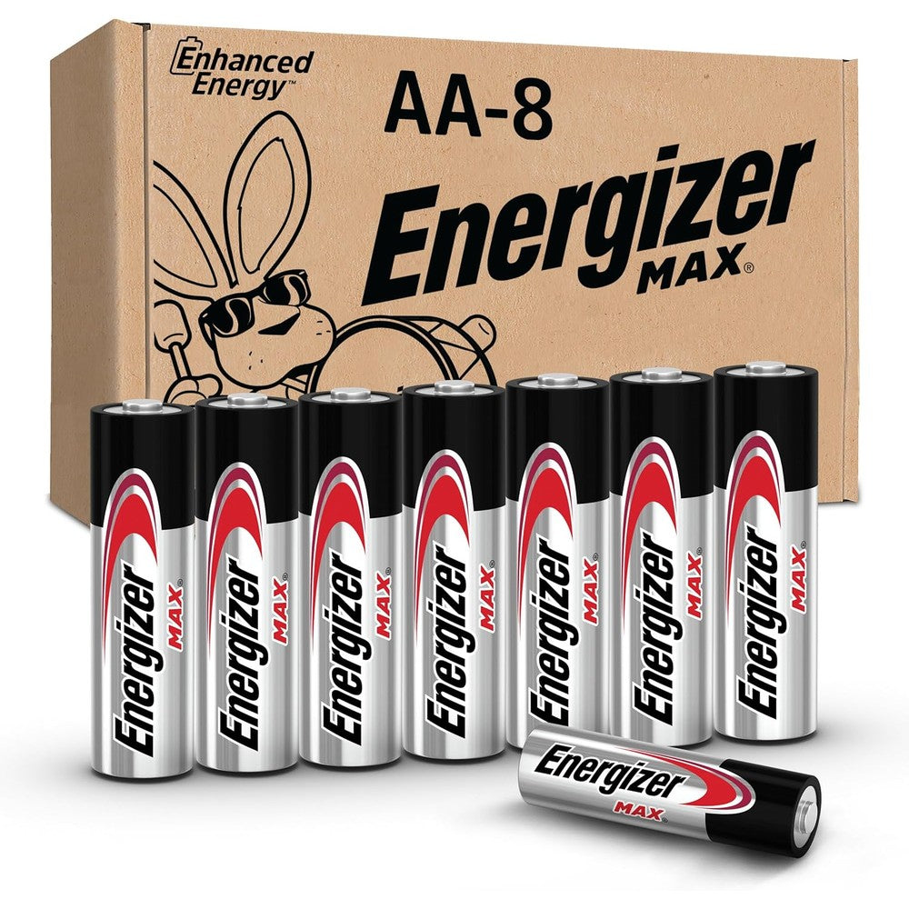Energizer MAX AA batteries eight pack front view package showing long lasting alkaline performance