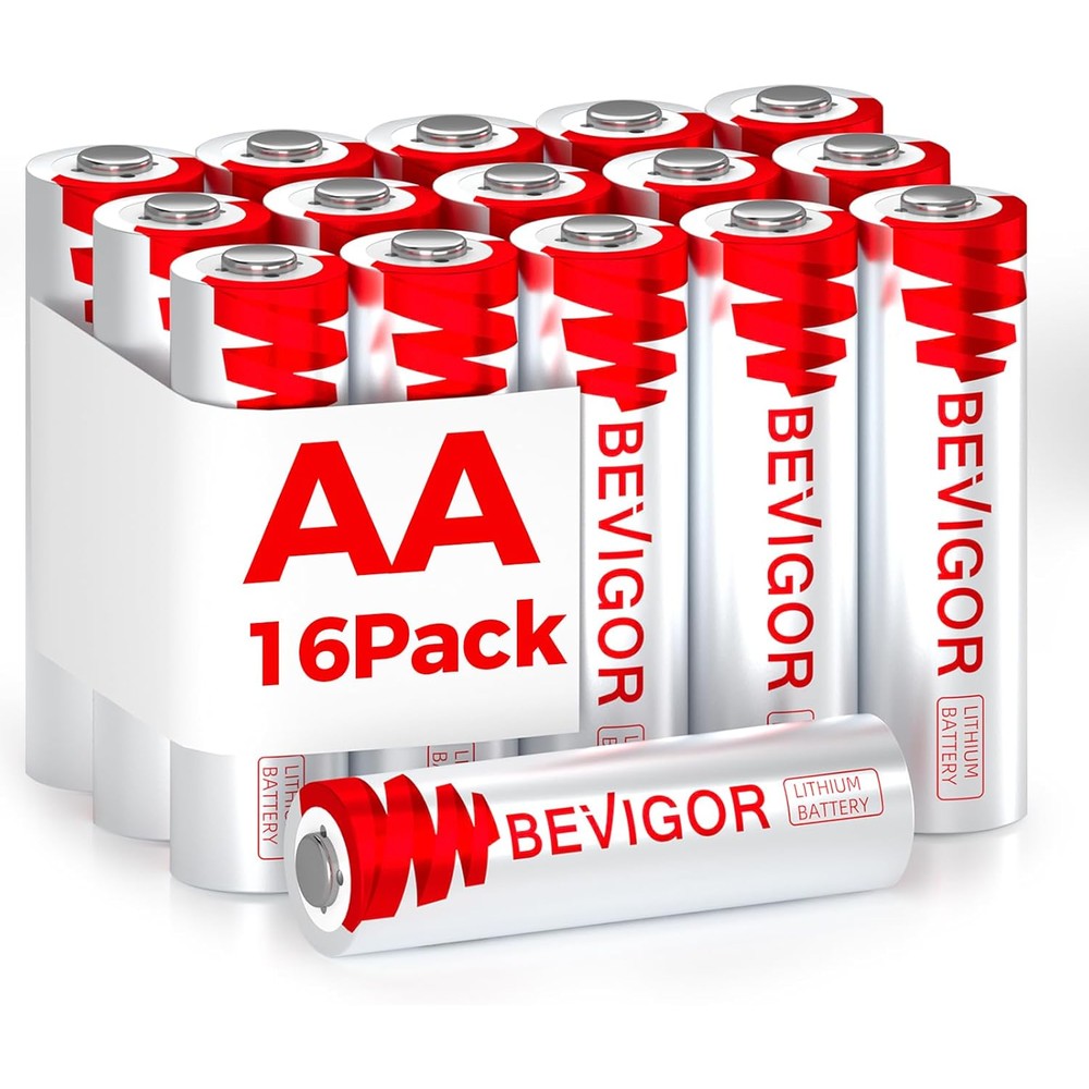 BEVIGOR Lithium Batteries AA Size 16 Pack 1.5V Longer Lasting Double A Battery for Security Alarm System, Remote Controlled Vehicle Batteries【Non-Rechargeable】