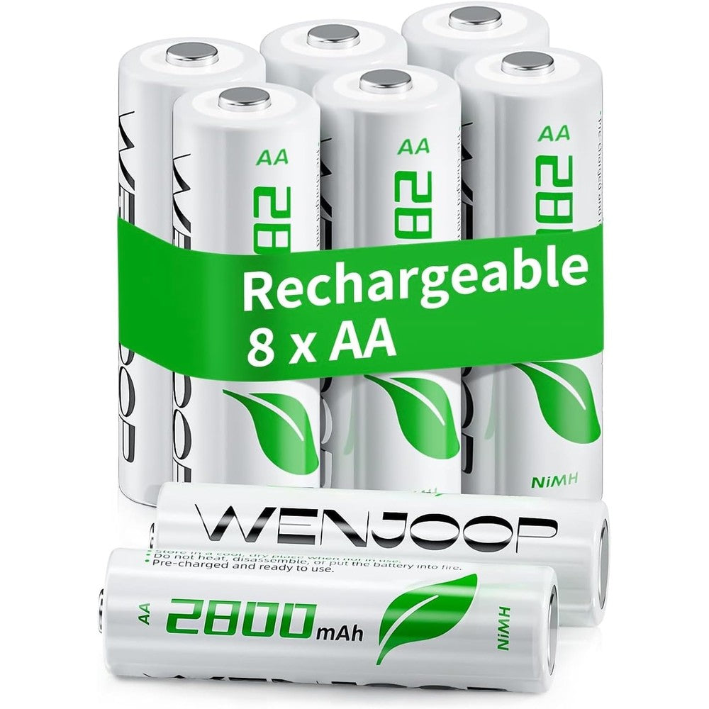 WENJOOP rechargeable AA batteries eight pack front view high capacity power solution