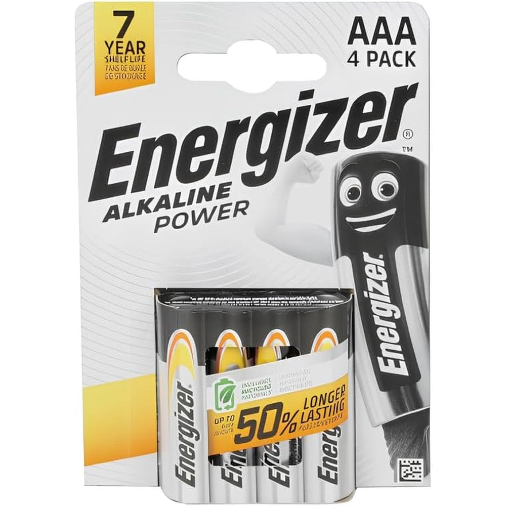 Energizer Alkaline Power, Pack of 4 AAA Batteries, Long Life for Daily Use, Sulfation Free and 7 Year Shelf Life