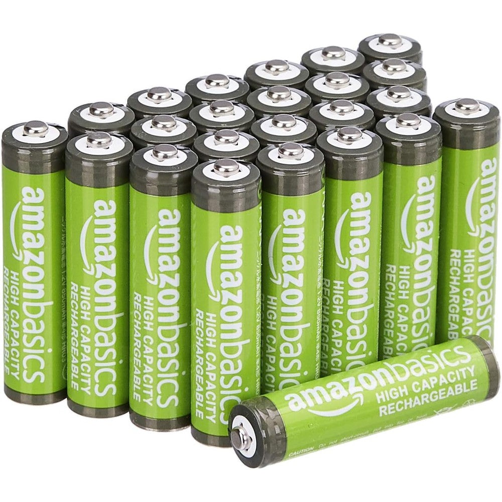 Amazon Basics 24-Pack Rechargeable AAA NiMH High-Capacity Batteries, 850 mAh, 1.2V, Recharge up to 500x Times, Pre-Charged