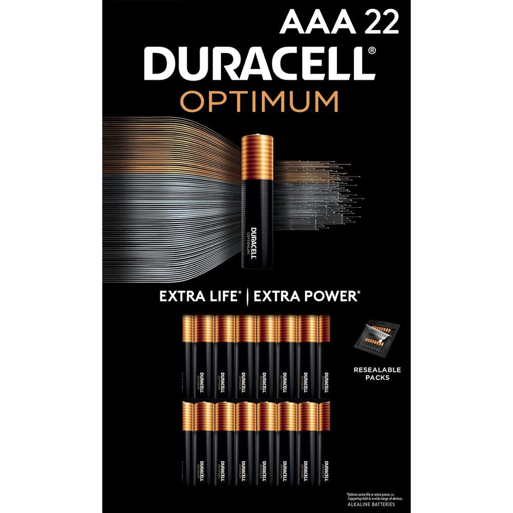 Duracell Optimum AAA batteries 22 count pack front view