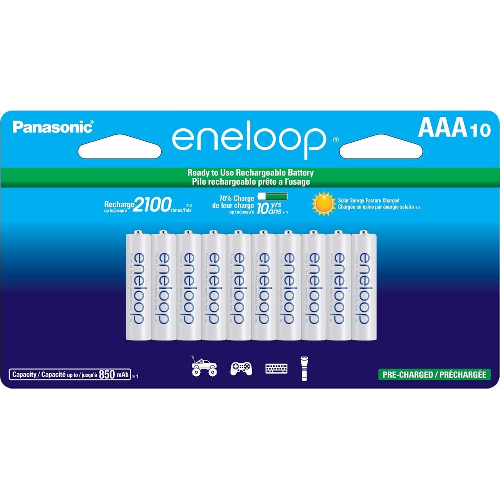 Eneloop Panasonic BK-4MCCA10FA AAA 2100 Cycle Ni-MH Pre-Charged Rechargeable Batteries, 10-Battery Pack