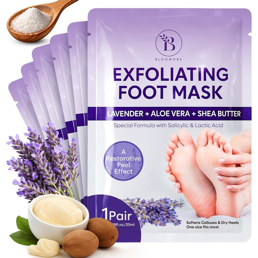 Bloomora foot peeling mask front packaging view for dead skin removal