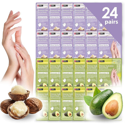 Innerest 24 PK Original Derma Beauty Hand Mask Bulk Moisturizing Hand Gloves for Dry Hands Nail Care Essential, Best Holiday Gift Idea, Stocking Stuffers, Self Care Gift Women (Shea Butter + Avocado)