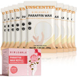 GIRLEARLE paraffin wax refills front view packaging displaying ten unscented blocks for spa treatment.