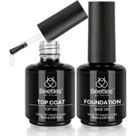 Beetles Gel Polish base coat and top coat bottles front view clear gloss manicure kit