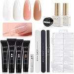 GAOY poly nail extension gel kit showing four tubes and manicure tools