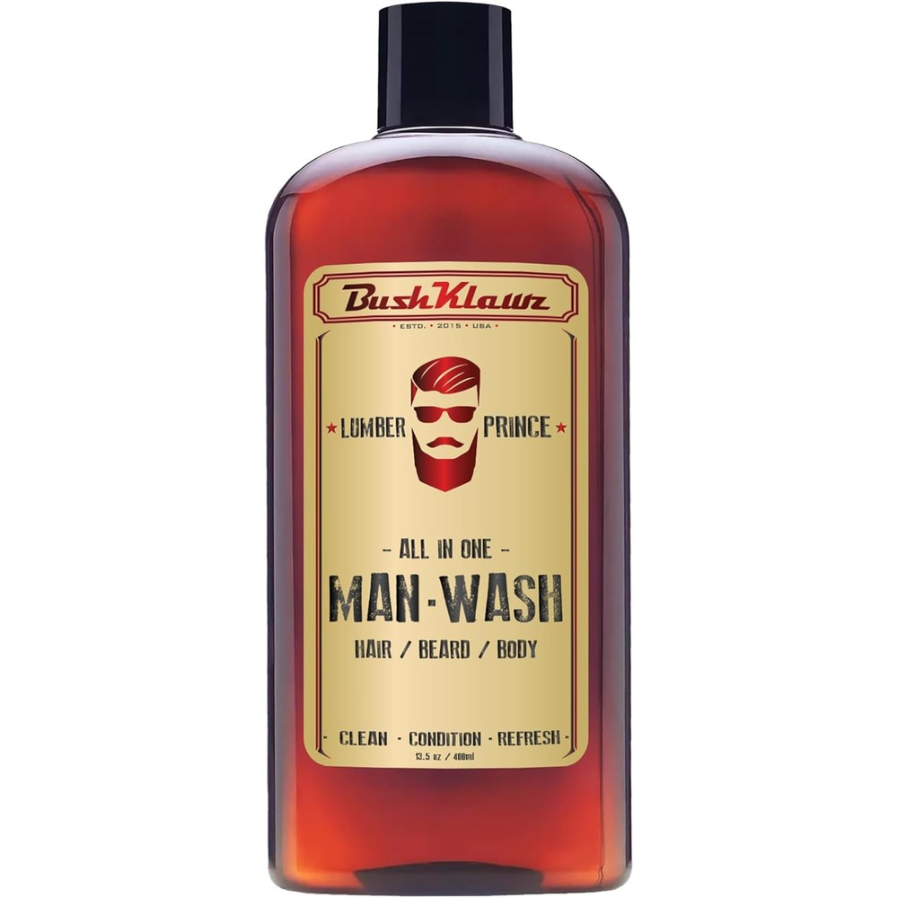 LUMBER PRINCE Men's Original All in One 3-in-1 Shampoo, Conditioner, Hair, Beard and Body Wash - American Viking Crew Cannon with Bulldog Duke PH Ballwash