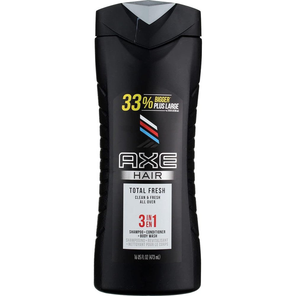 Axe Hair 3-in-1 Shampoo + Conditioner + Body Wash, Total Fresh, 16 Fluid Ounce (Pack of 2)