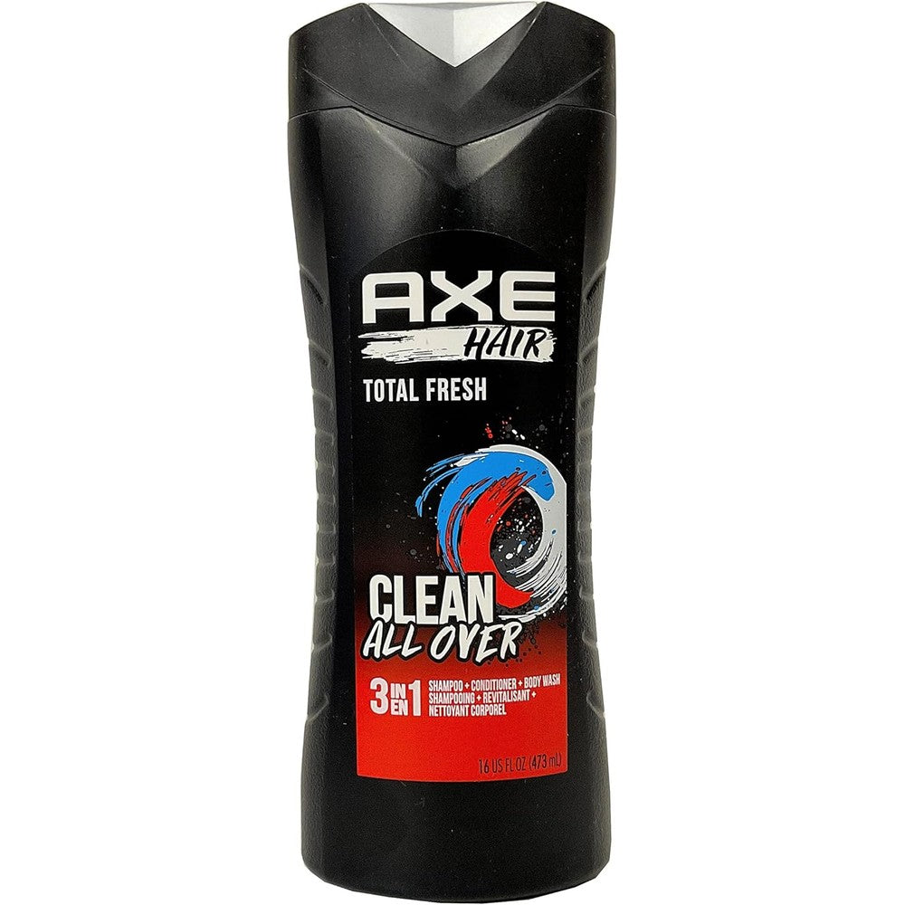 Axe Hair 3 in 1 - Total Fresh - Shampoo + Conditioner + Body Wash - Net Wt. 16 FL OZ (473 mL) Per Bottle - Pack of 3 Bottles