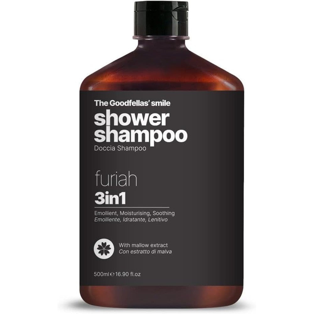The Goodfellas' smile FURIAH 3-in-1 Shower Shampoo | Bold Leather & Wood Scent | Body Wash & Hair Cleanser for Men | Gently Cleanses, Hydrates & Refreshes | Made in Italy
