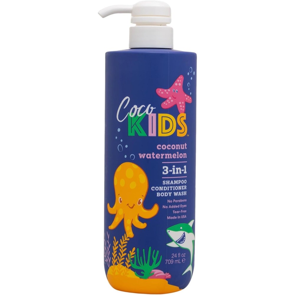 Cocomagic Watermelon 3-in-1 Shampoo, Conditioner & Body Wash – Gentle for Daily Use | Nourishing, and Refreshing for Hair & Skin, Paraben-Free, Dyes-Free, Tear-Free | Made in USA, 24 Fl Oz