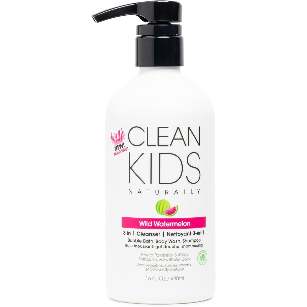 Gabriel Cosmetics Clean Kids Naturally Wild Watermelon 3-in-1 Shampoo, Cleanser & Bubble Bath (16 Fl Oz (1 Bottle), Watermelon 3-in-1)