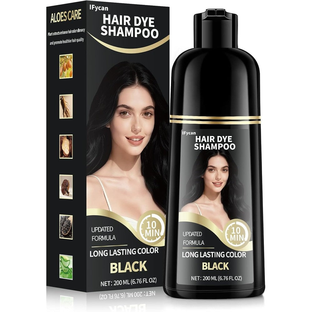 Black Hair Dye Shampoo for Gray Hair Coverage, 3 in 1 Hair Color Shampoo with 6 Herbal Extracts, Ammonia & Paraben Free Hair Shampoo for Women and Men, 200 ml