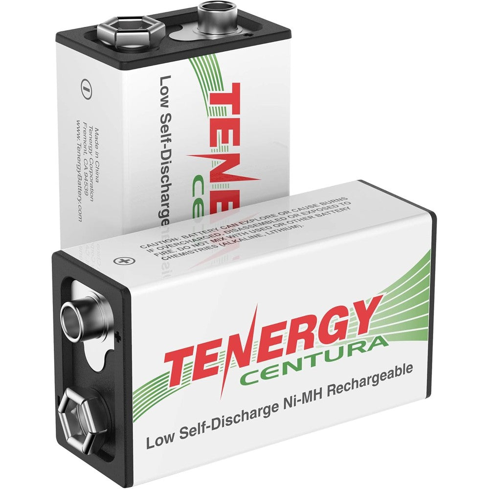 Tenergy Centura 9V NIMH Rechargeable Batteries, 200mAh Low Self-Discharge Square Battery for Smoke Alarm/Detector, 2 Pack
