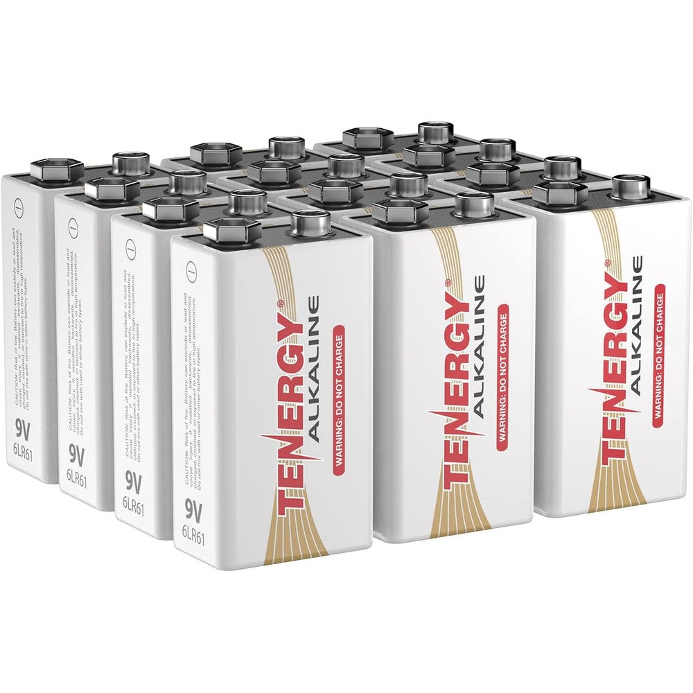 Tenergy 6LR61 9V Alkaline Battery, Non-Rechargeable Battery for Smoke Alarms, Guitar Pickups, Microphones and More, 12 Pack