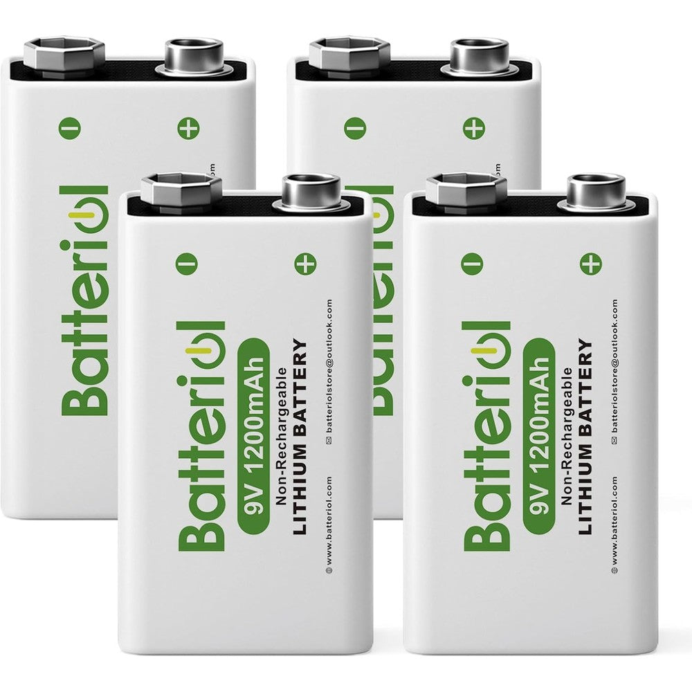 9V Lithium Batteries, 1200mAh Lithium 9 Volt Batteries, 10 Year Shelf Life, Long-Lasting Power for Smoke Detector, Microphone and Walkie Talkie, Non-Rechargeable 4 Pack
