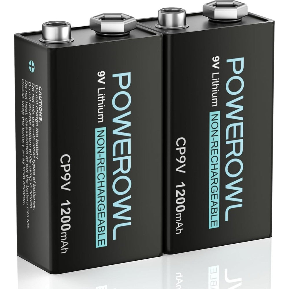 POWEROWL 9V Lithium Batteries, 1200mAh Non-Rechargeable 9 Volt Battery for Smoke Detector Fire Alarms - 2 Pack