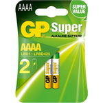 GP Super Alkaline AAAA 1.5V battery pack front view showcasing authentic retail packaging