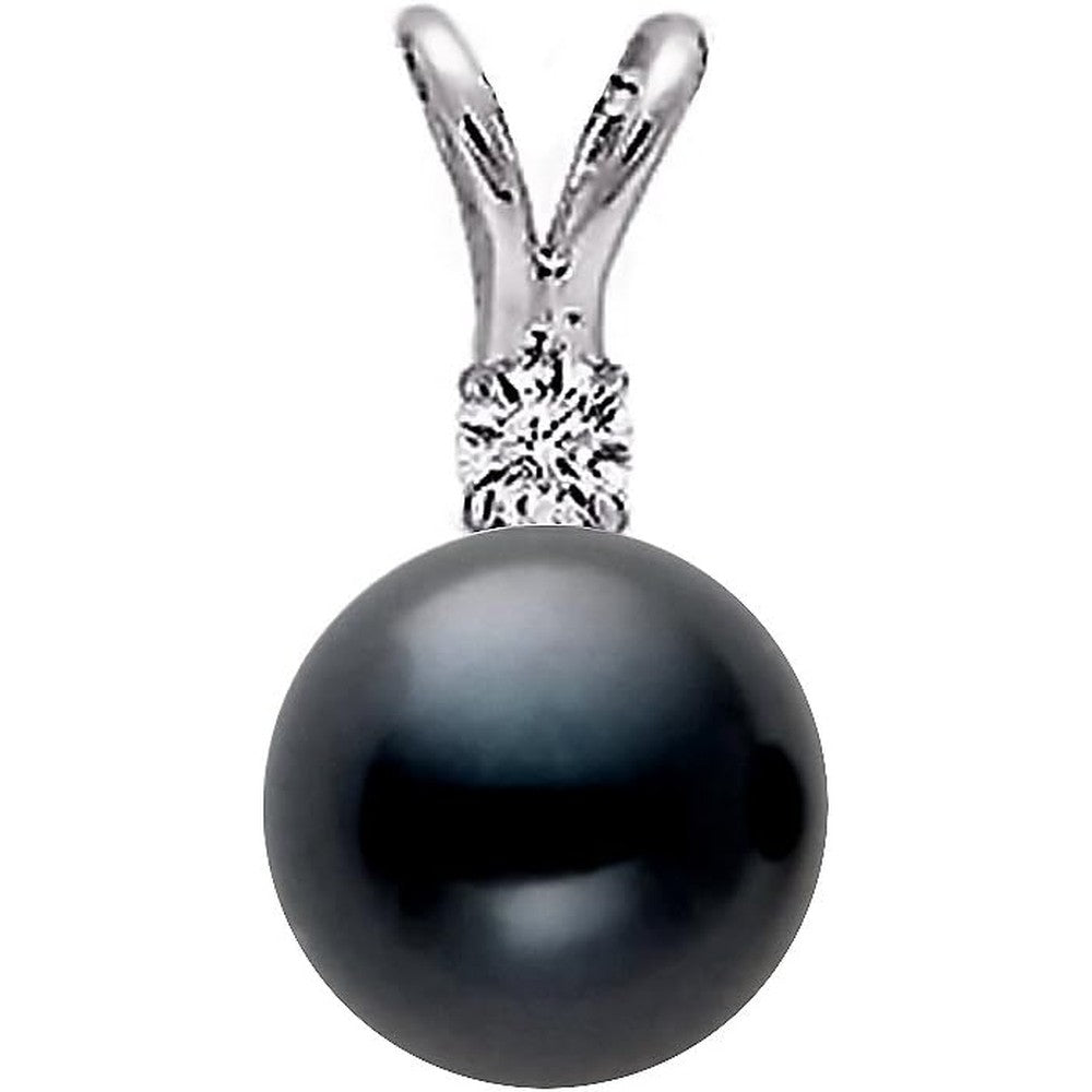 PremiumPearl 14k White Gold AAAA Quality Dark Black Freshwater Cultured Pearl Diamond Pendant