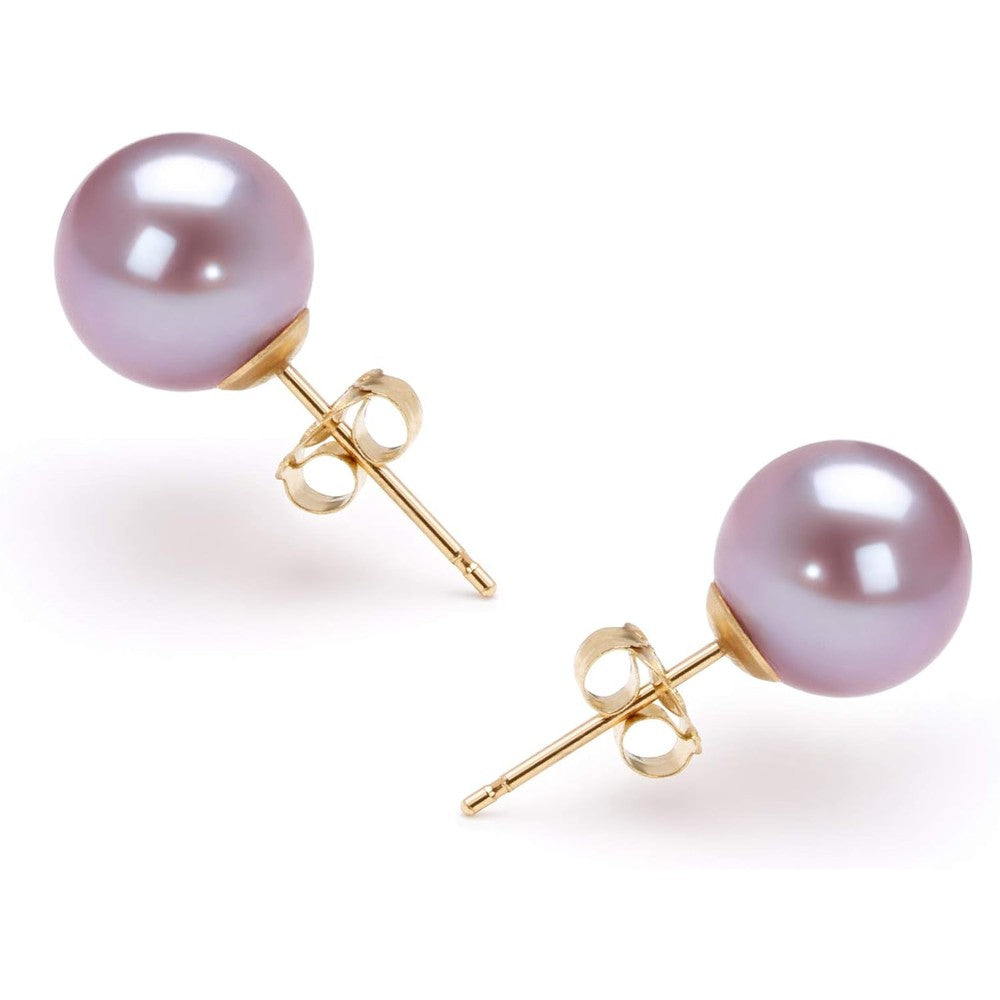 6-7mm AAAA Quality Freshwater 14K Yellow Gold Cultured Pearl Earring Pair For Women