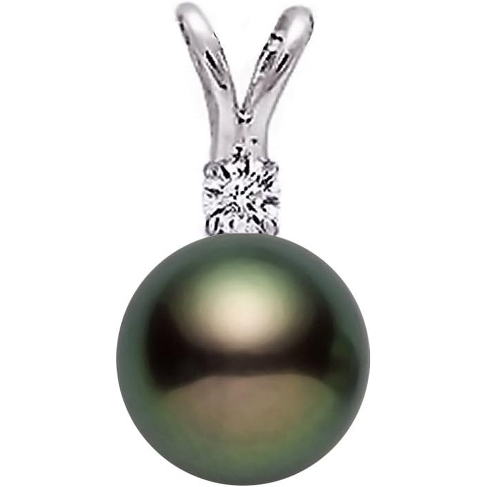 PremiumPearl 14k White Gold AAAA Quality Black Freshwater Cultured Pearl Diamond Pendant