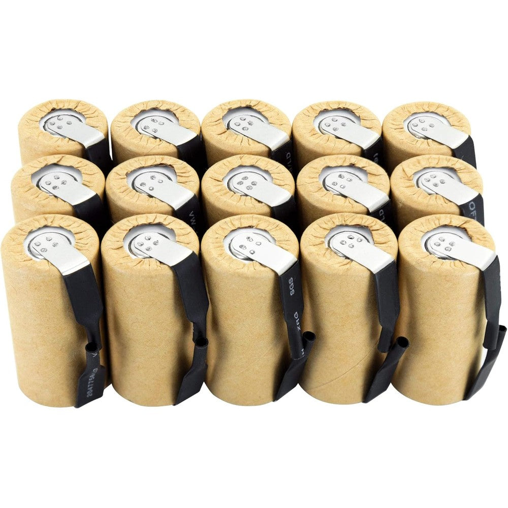 Tenergy NiCd SubC 2200mAh Paper Wrapped Rechargeable Battery Flat Top with Tabs, 15 Pack