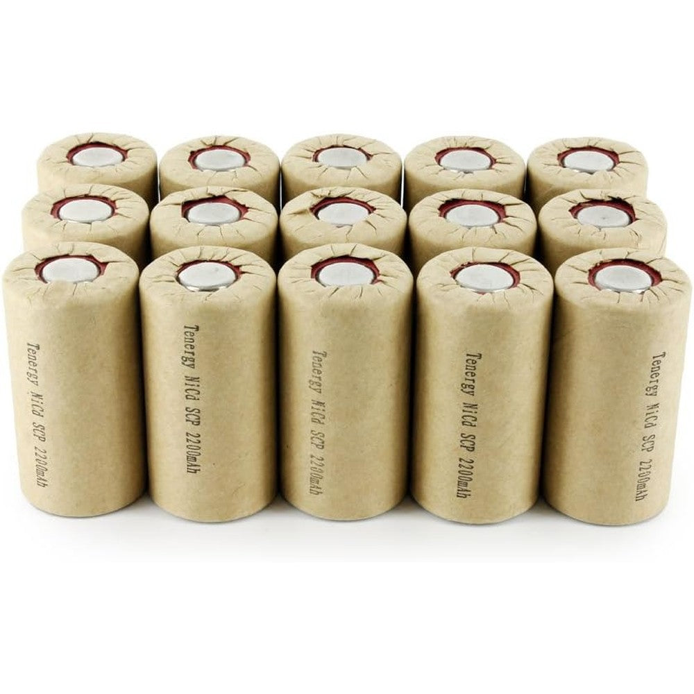 Tenergy 1.2V NiCd SubC 2200mAh Paper Wrapped Rechargeable Battery Flat Top - 15 Pack