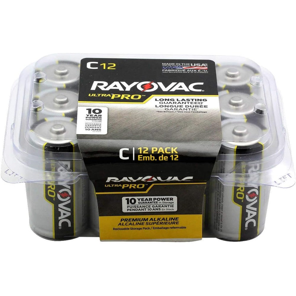 Rayovac UltraPro Industrial Alkaline Batteries, Size C, 1 Pack of 12, 12 Batteries Total, Standard, Black, (ALC12 / ALC-12PPJ)