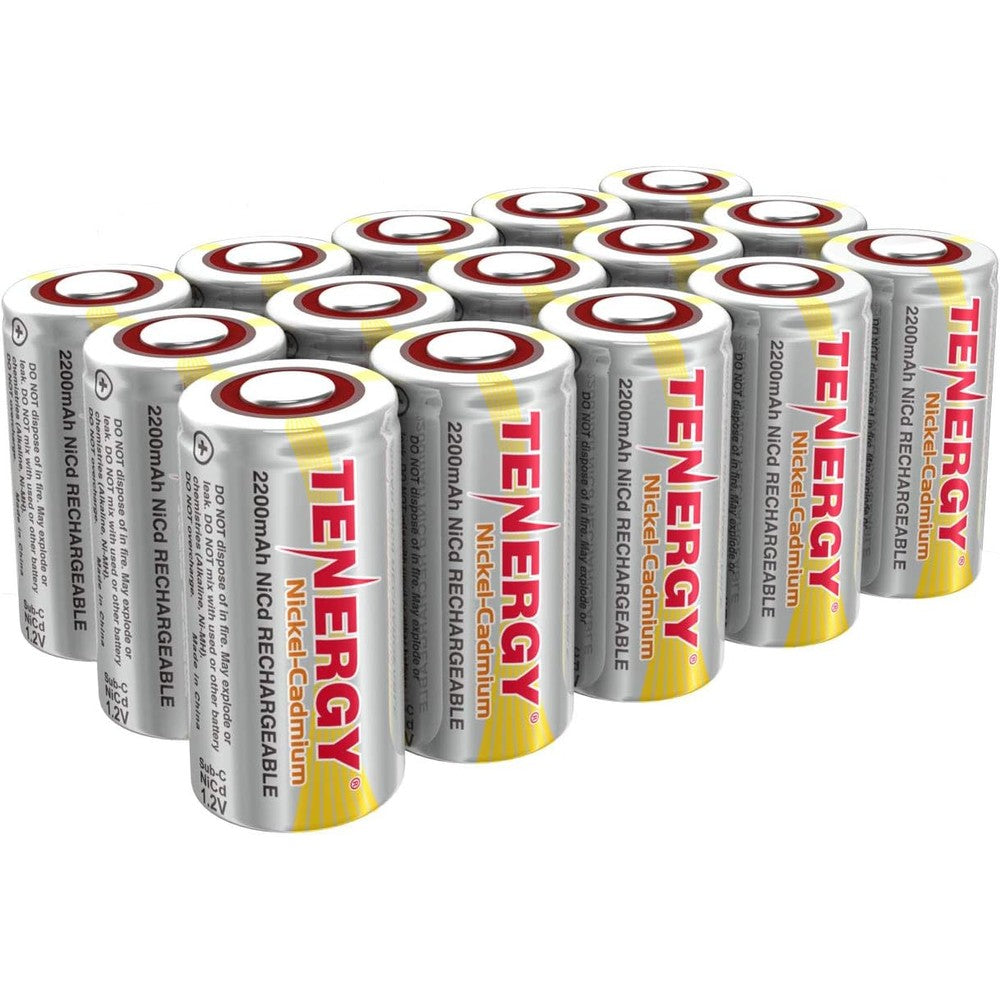 Tenergy SubC 2200mAh NiCd Flat Top Rechargeable Battery (No Tabs) - 15 Pack