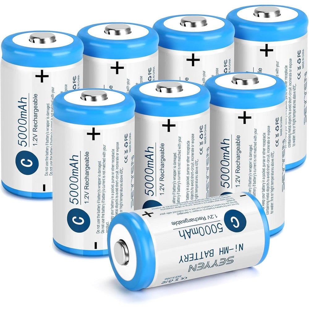 NiMH Rechargeable C Batteries 8 Pack,1.2V 5000mAh High Capacity NiMH C Batteries,Low Self Discharge Long Lasting Pre-Charged C Size Batteries(8Pcs)