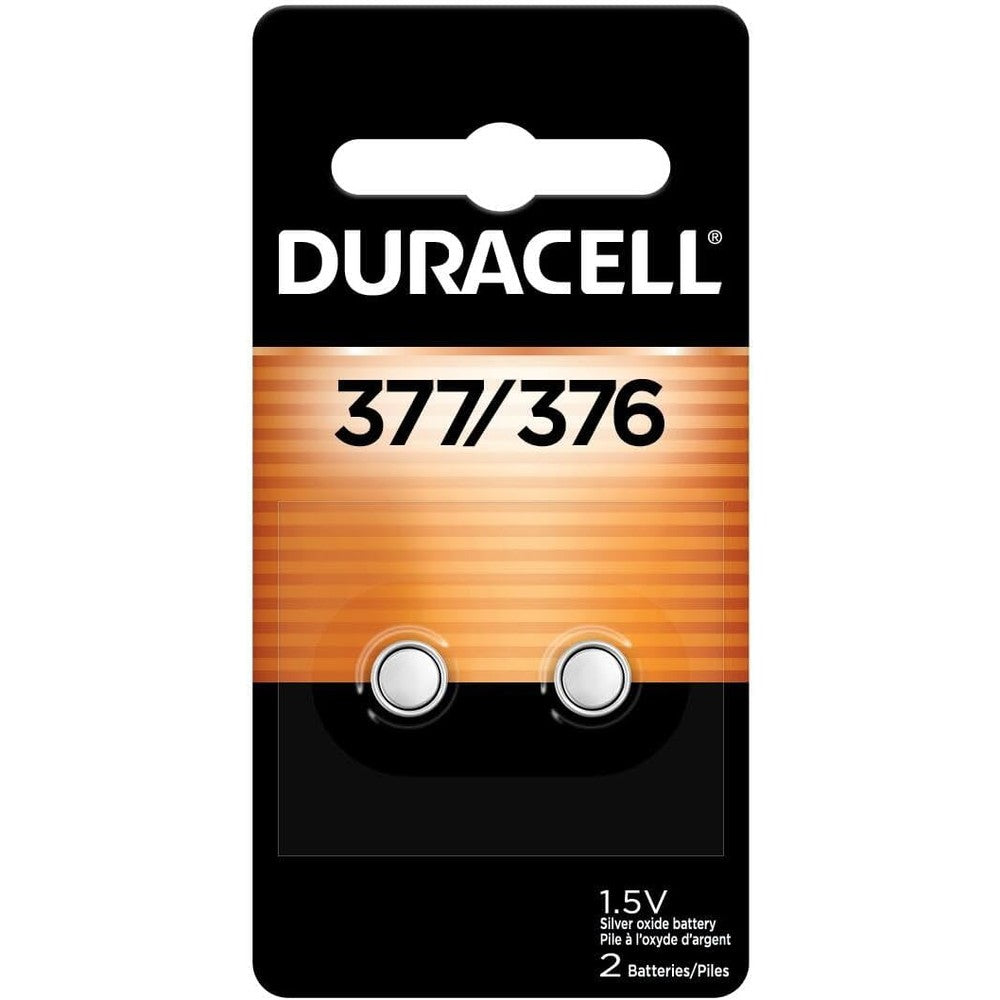 Duracell 377/376 Silver Oxide Button Batteries, 2 Count (Pack of 1), Battery with Long-Lasting Power for Watches, Calculators, and More