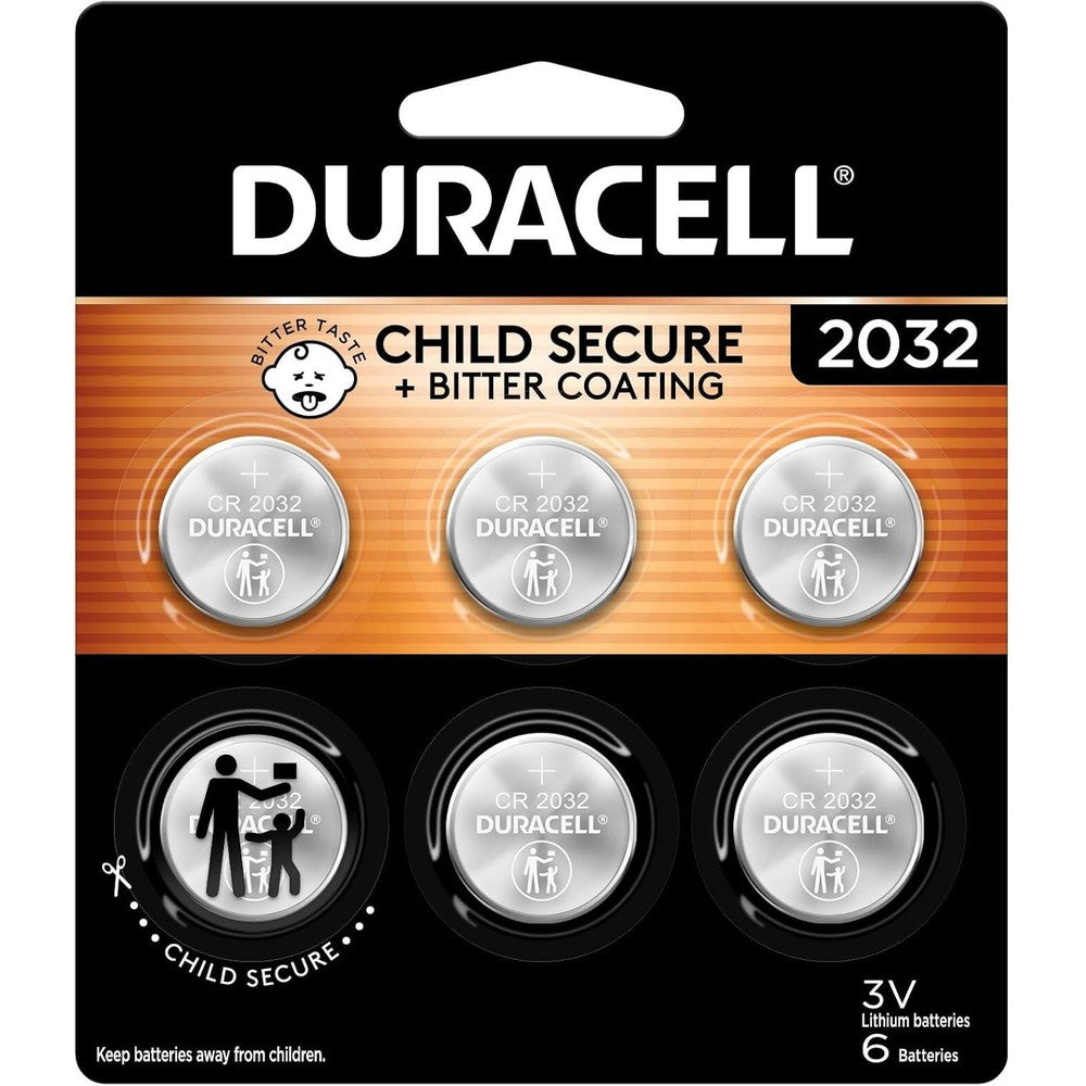 Duracell 2032 Lithium Battery, 6 Count (Pack of 1), Compatible with AirTag, Child Safety Features, Key Fob, CR2032 3V Cell
