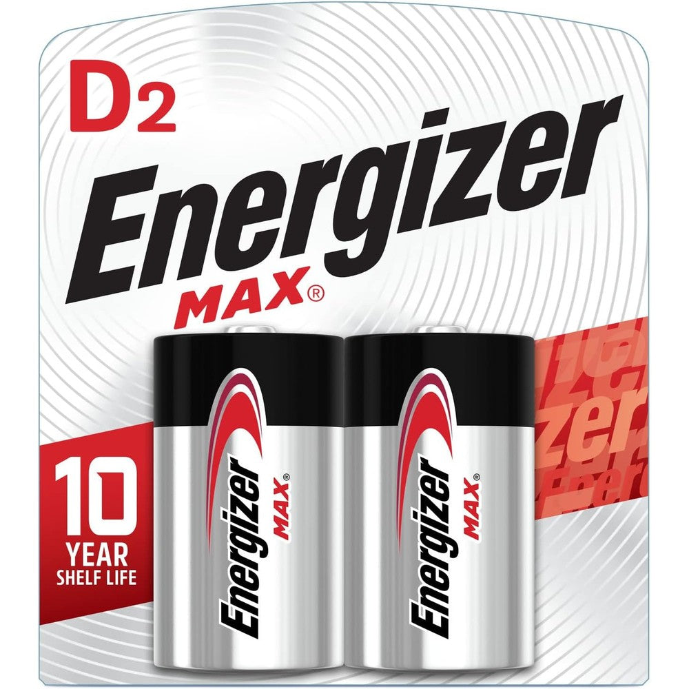 Energizer MAX D batteries 2 pack front view showing premium long lasting alkaline power packaging.