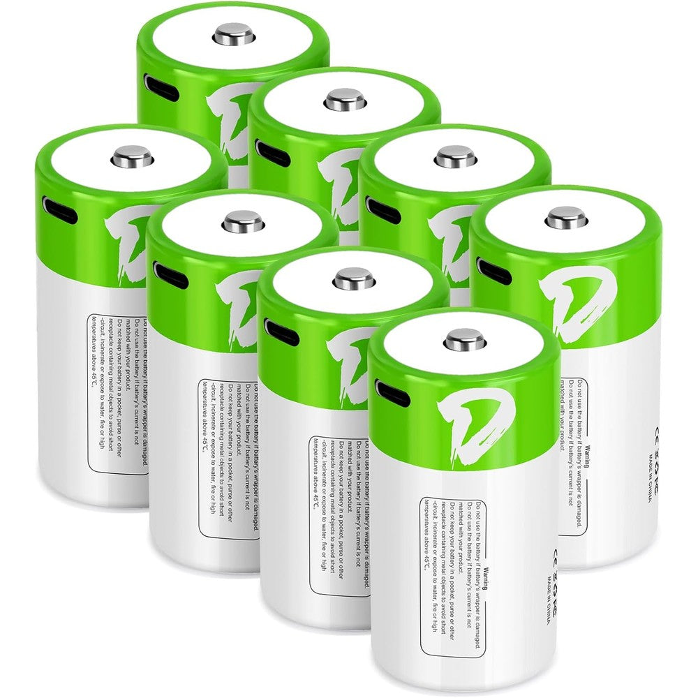 Rechargeable D Batteries 8 Pack,1.5V 7500mWh Lithium D Battery Replacement for LR20 for Flashlight Toy