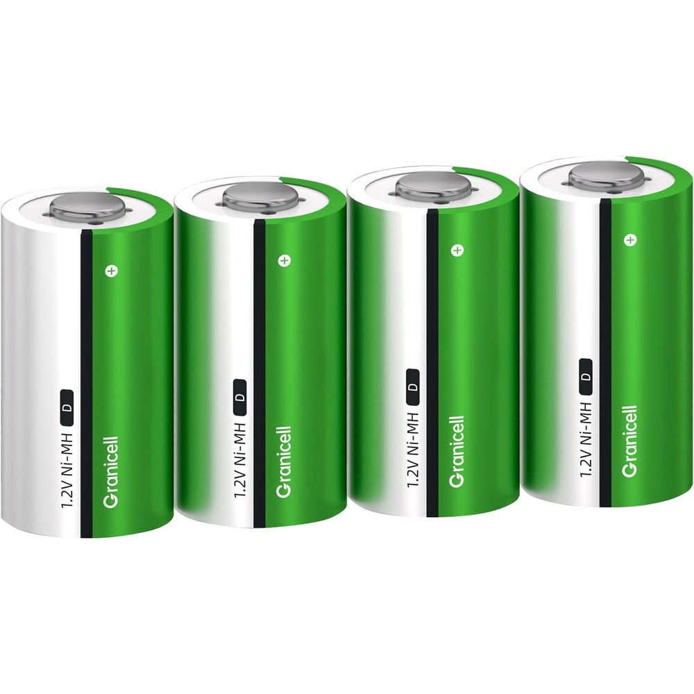 4 Pack 10000mAh Rechargeable D Batteries, 1300 Cycles NiMH D Cell Batteries, Pre-Charged with Solar, Low Self-Discharge, Safe for Flashlights, Toys, Clocks, Emergency Devices