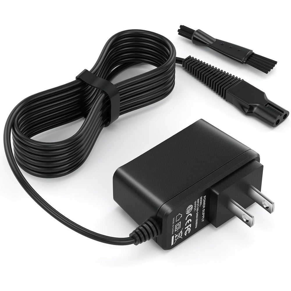 WUKUR replacement charger for Braun shaver front view showing the twin pin connector side.