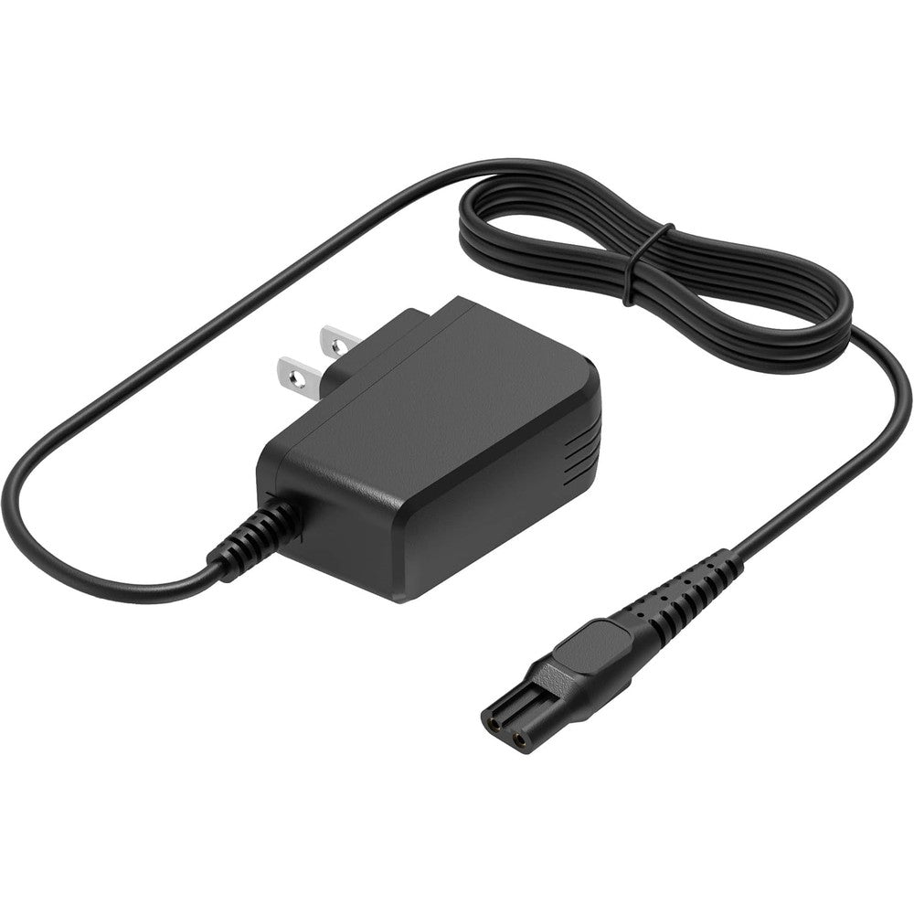 Dexpt 15V shaver charger cord front view showcasing the standard power brick and specialized connector tip.