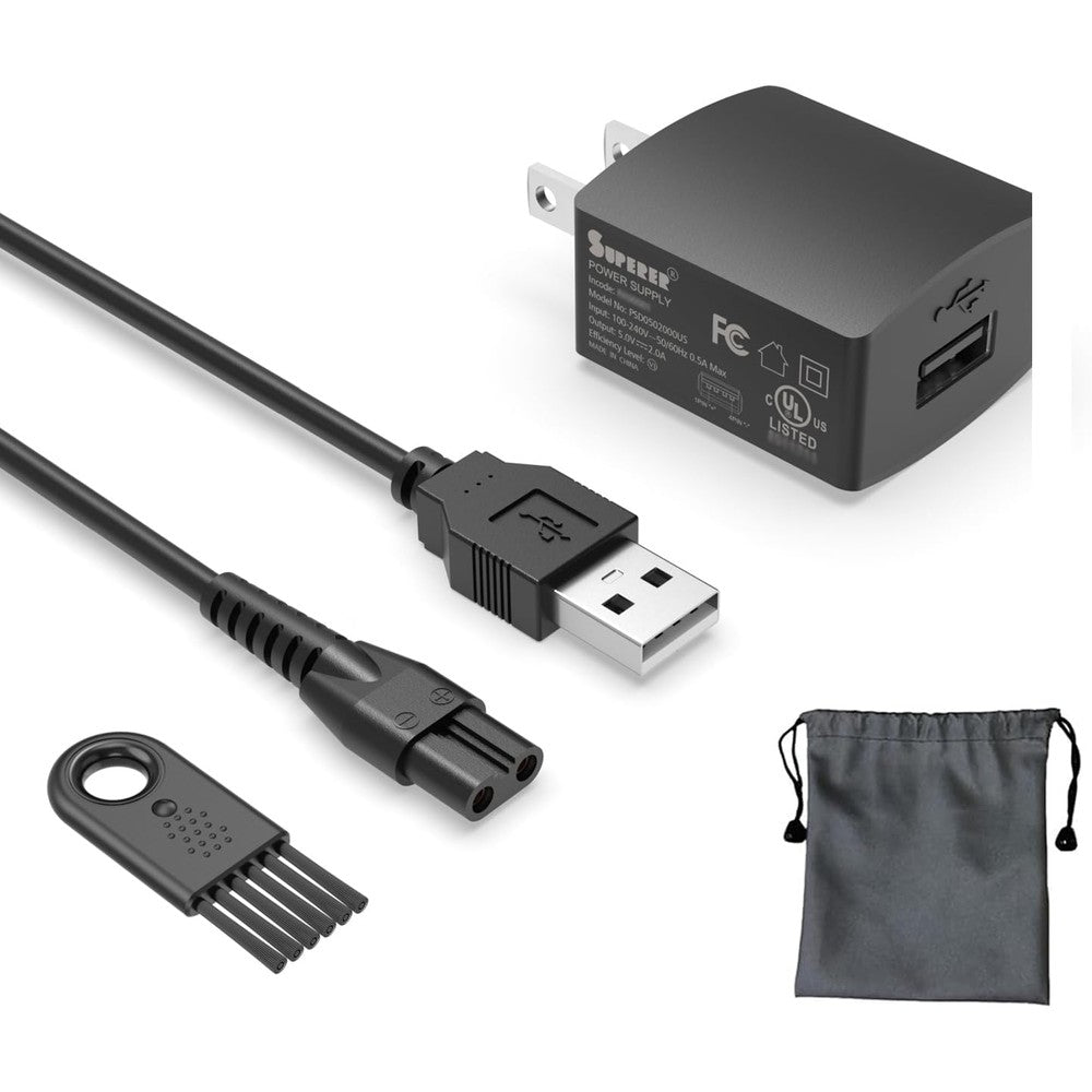 Superer charger replacement for manscaped trimmer front view showing power adapter