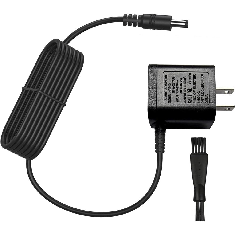 SYXLCH replacement 8V trimmer charger front view showing the dual prong wall adapter and charging connector pin