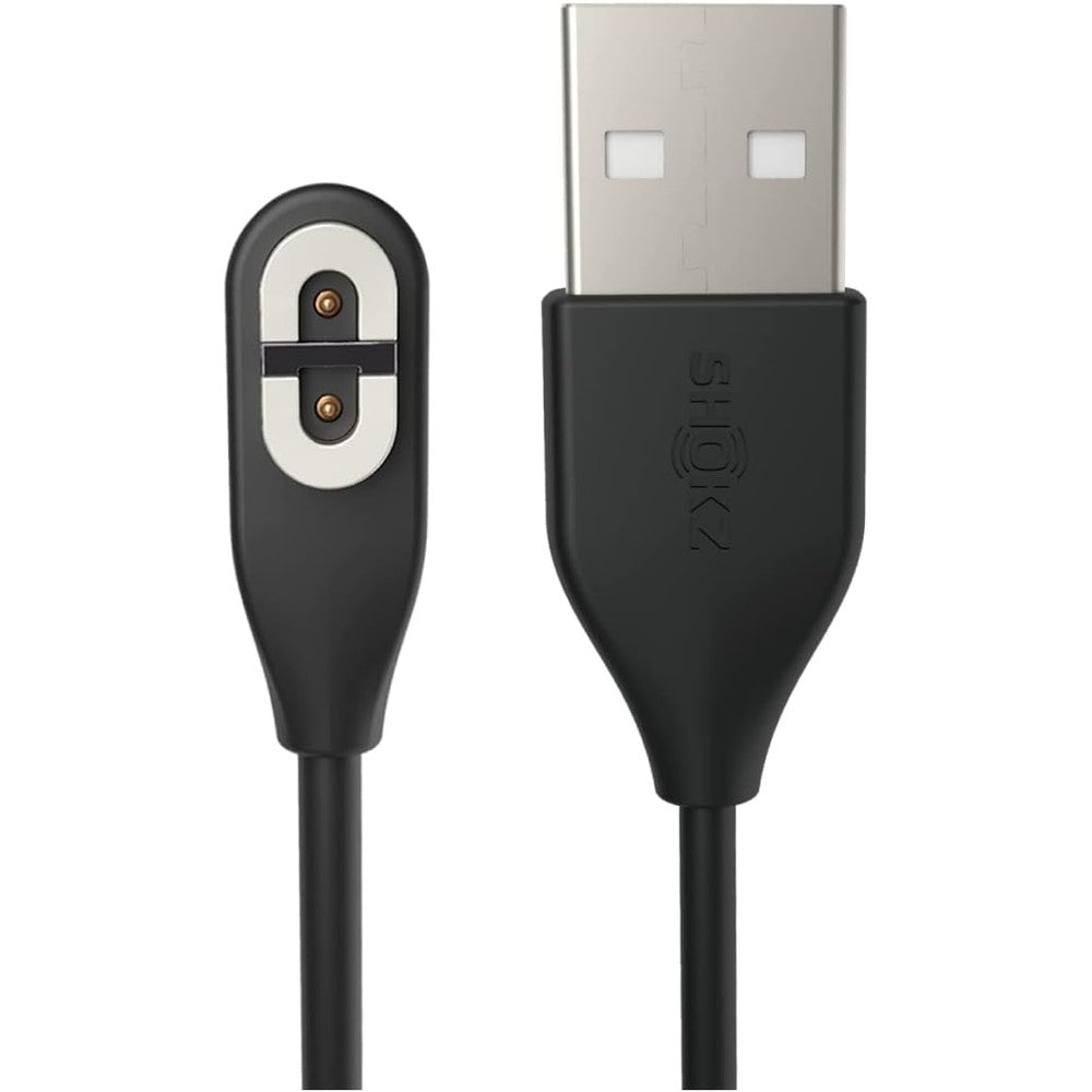 SHOKZ magnetic charger cord front view showing the induction contact points for openrun series headphones.