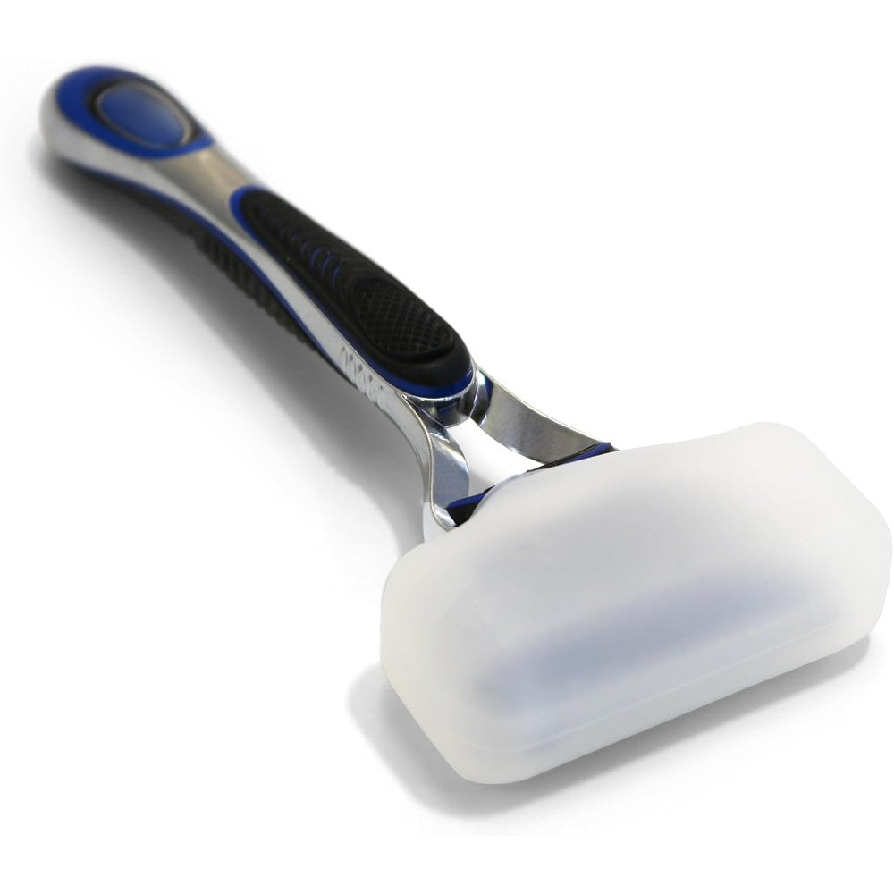 Coghlan's Silicone Razor Cover front view showing blue and white travel protectors.